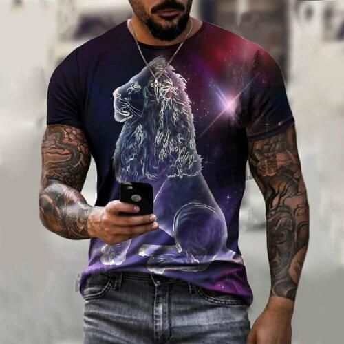 Mens Lightweight Lion 3D Printing T-shirt Short Sleeve Breathable Sports Oversized 110-6XL Summer T-shirt Polyester Material