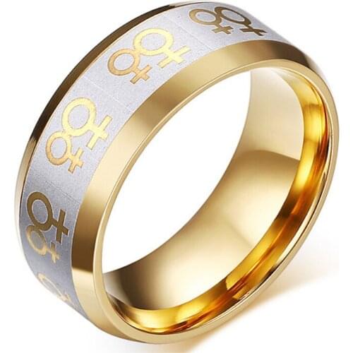 Gay pride ring for women lesbian wedding jewelry double female symbol