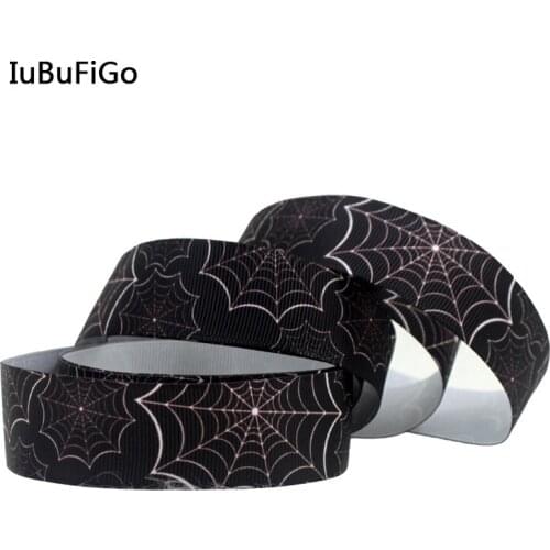 IuBuFiGo 50 yardS 7/8" 22mm Printed Grosgrain Ribbon Spider Web Cobweb DIY Headband Tape For Decorations