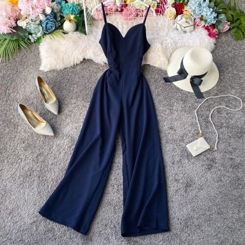 Women 2020 Rompers Sexy Solid Boho Camisole Jumpsuit Wide Leg Summer Fashion On Vacation Bodysuit Ladies Kurzer Overall Elegant