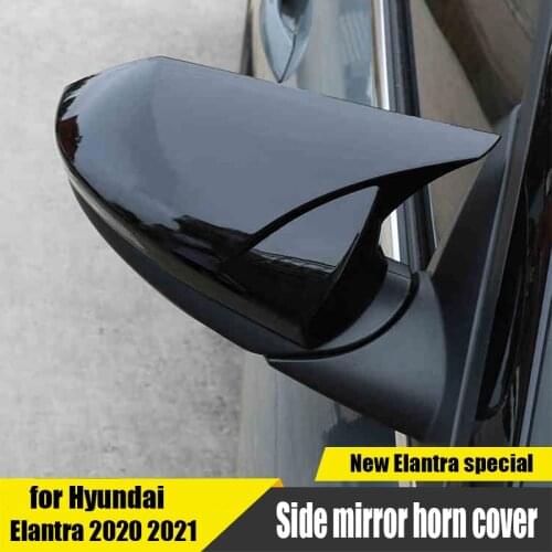 ABS rearview mirror protective shell, bright black decorative horn design exterior for Hyundai Elantra Avante CN7 2021