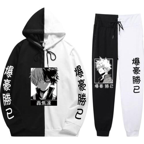 2021 New Summer Man 2 Pieces Sets Anime My Hero Ones Justice Print Cool Comfortable Patchwork Thin Hoodie+Patchwork Pants