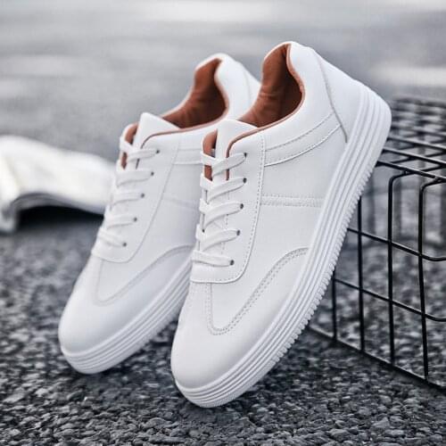 Fall new casual mens shoes trend mens PU leather white shoes non-slip sneakers low-cut comfortable lightweight leather shoes