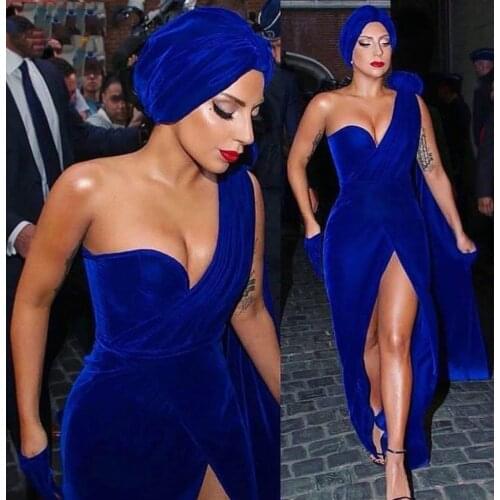 Lady Gaga Evening Star Dress Royal Blue Velvet Long Formal Gown Plus Size One Shoulder Split Sexy robe de soirée de mariage