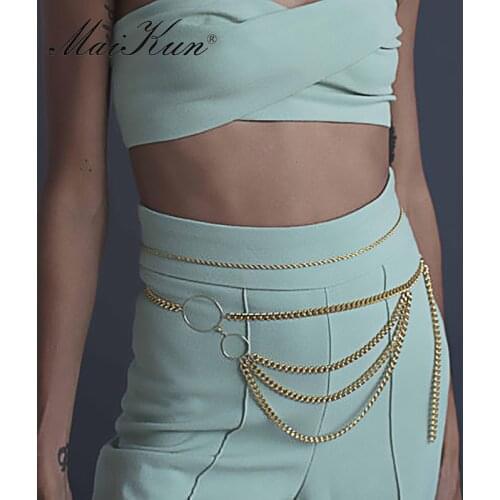 Maikun Waist Chain Belts for Women Female Retro Gold Belts All-match Long Tassel Waistbands for Dress Jeans