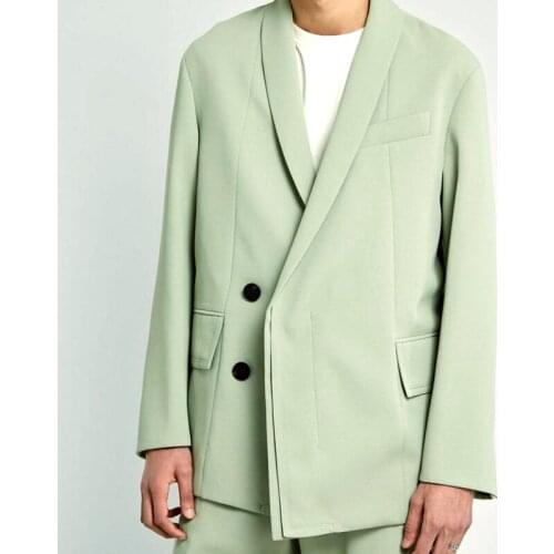 Fashion Custom Luxury Double Botton Men Suits Wedding Dress Leisure Slim Fit Tuxedos Green Blazer Beach Wedding Dinnner Party Se