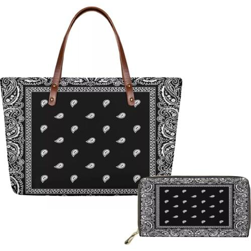 Fashion Womens Handbags for Females 2pcs/set Handbag&Purse Bandana Printed Shoulder Totes Ladies Top-Handle Bag
