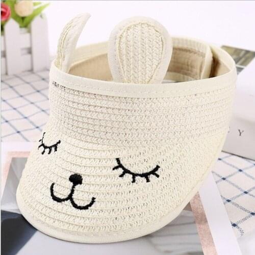 2021New Fashion Bunny Baby Hat Summer Straw Folding Visor Baby Cap Cute Adjustable Kids Sun Hat for Boys Girls Child Cap 1PCS