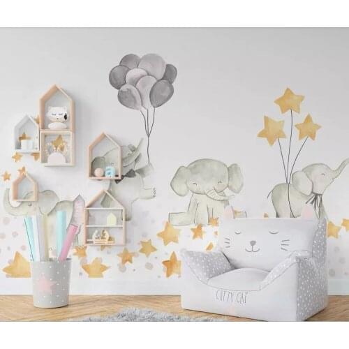 Custom 3D mural large photo cartoon cute elephant stars childrens room background Self Adhesive wallpaper decorate Waterproof