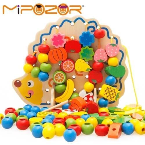 MIPOZOR Learning Education Wooden Puzzle Toys 82 Pcs Hedgehog Fruit Beads Montessori Oyuncak Educational Toy For Children