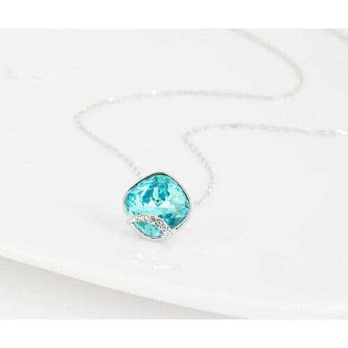 Brand 1:1 Heart of the Sea Turquoise Crystal Diamond Pendant Necklace Sweet Temperament Ladies Silver Jewelry