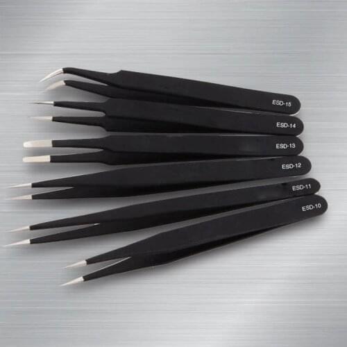 6Pcs Anti-static ESD Stainless Steel Tweezers Maintenance Tools Industrial Precision Curved Straight Tweezers Repair Tools