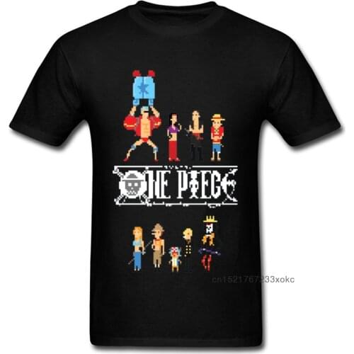 Pixel One Piece T-shirt Men Tshirt Luffy Zoro Sanji Chopper Usopp Nami Skull T Shirt Cotton Shirts Anime Fan Tops Tees Idea Gift
