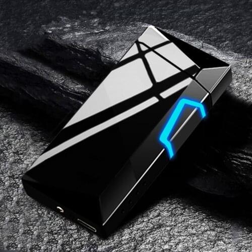 Luxury USB Rechargeable Double Arc Finger Print Windproof Touch Fire Lighters Metal Plasma Electric Lighter Cool Lighter Smoking