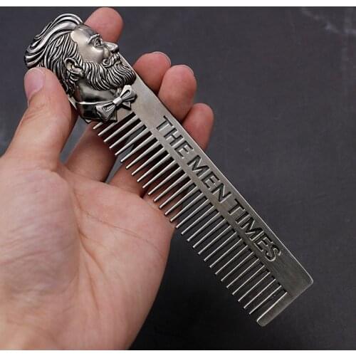 Silver Comb Beard Shaping Template Stainless Steel Carved Men Beard Oil Head Comb Men Hair Beard Trim Tool Mini Beard Comb
