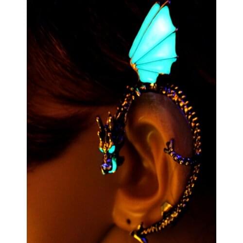 The Dragon Ear Cuff Ear Cuff GLOW in the DARK Ancient bronze Plated dragon Ear clip earrings Stud Earrings WOMEN girls boys gift