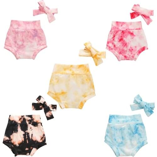 Kid Baby Girl Shorts High Waist Daisy Sunflower Tie Dye Printed Shorts Pants+Headband Summer Bottoms Bloomer Childrens Clothing