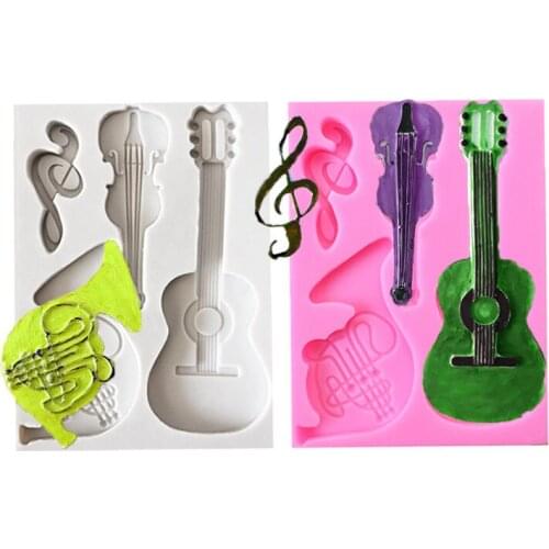 Guitar Musical Instrument Notes Fondant Silicone Mold for DIY Pastry Cupcake Dessert Lace Cake Decoration Kitchen Accessories