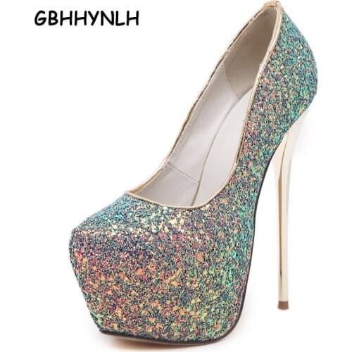Pink sexy pumps party shoes for women 16cm extreme high heels shoes paillette platform heels white pumps blue black heels LJA31