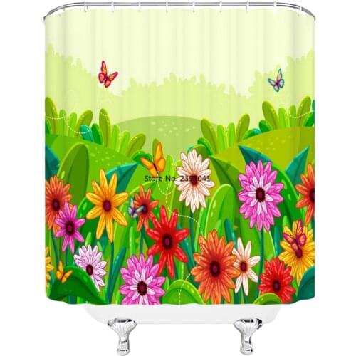 Waterproof Fabric Green Plant Flowers Shower Curtains Bathroom 240X180 3D Printed Decor Shower Curtain With Hooks Bath Screen