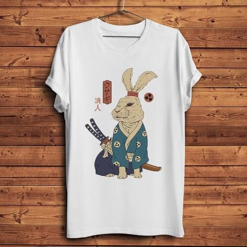 Japan Ronin Usagi funny vintage t shirt homme white short sleeve men casual tshirt unisex streetwear hipster tee
