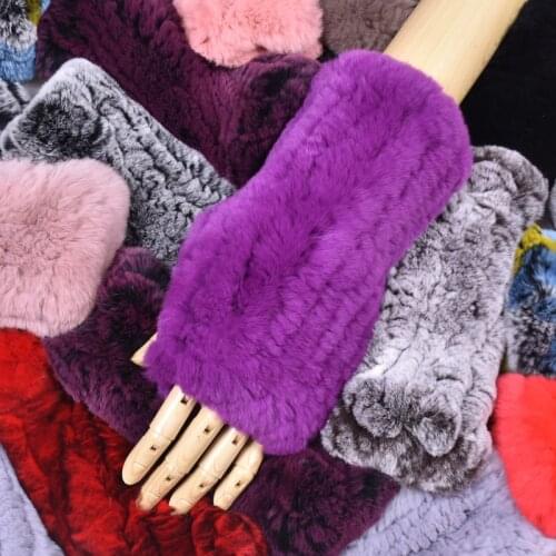 Autumn and winter real Rex Rabbit Fur Half Finger Gloves women warm lovely rabbit woven high elastic Wristband spring Arm cuff