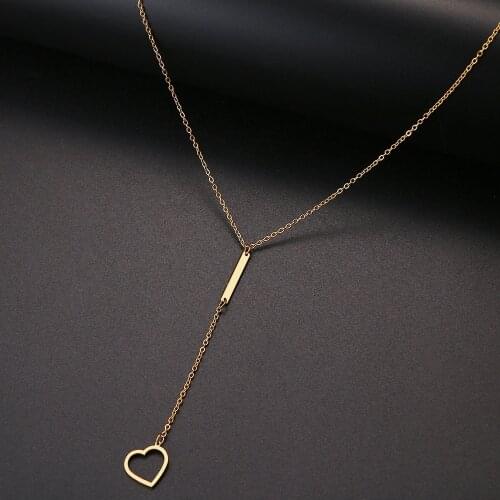CACANA Fashion Hollow Heart Choker Necklace for Women Pendant on neck Chocker Stick Metal Chain Stainless Steel Jewelry