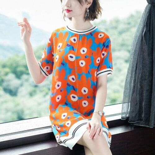 Women Real Summer Silk Ladies Plus Size Print Party Dress Beach Dresses Vestidos De Verano 2020 G846309 YY2890