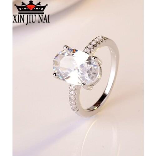 Romantic Couple Rings Rhod Sterling Jewelry with Cubic Zirconia Wedding Engagement Exaggerated big stones Ring Accessory