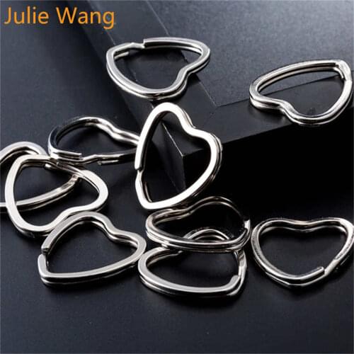 Julie Wang 10PCS Multi-Shape Key Ring Iron Heart Star Flower Split Ring Keychains Key Chains Handmade Jewelry Making Accessory