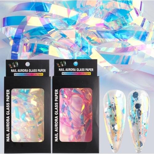 2m/Box Nail Aurora Foils Broken Glass Stickers Summer Design Glitter Nail Art Decals Sliders Wraps Paper Decorations Tips TR1903