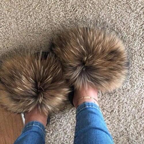 2020 Real Fox Fur Slides Wholesale Furry Sliders Women Ladies Fur Slippers hand mada amazing Quality
