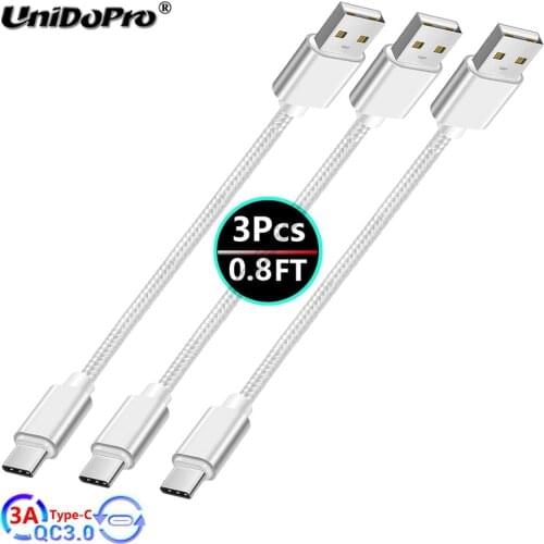 3Pcs 0.8FT Type C 3A Fast Charger Cable for Samsung Galaxy A01 A02 A11 A12 A32 A42 A52 A72 5G Power Bank & Portable Charger