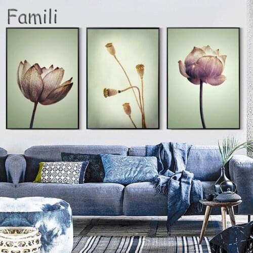 3pcs Chinese Lotus Ink Painting Zen Illusory Yoga Canvas Painting Art Print Poster Picture Wall Simple Bedroom Decor