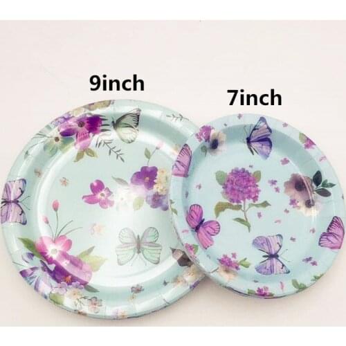8pcs Flower Butterfly Disposable 7/9inch Paper Plates