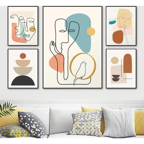 Abstract Face Line Geometry Minimalism Nordic Poster Modern Wall Art Print Canvas Painting Wall Pictures For Living Room Decor
