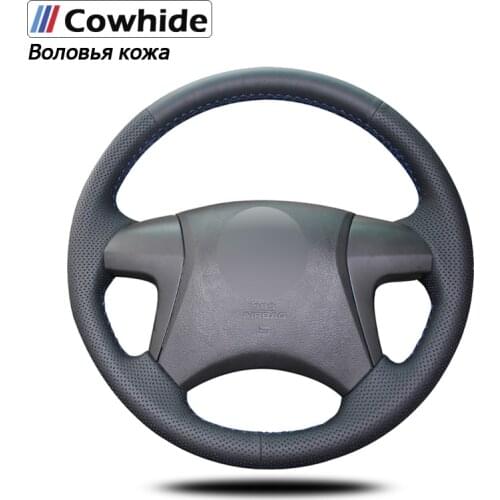 Handsewing Black Genuine Leather Steering Wheel Covers For Toyota Highlander 2008 - 2014 Camry 2007-2011