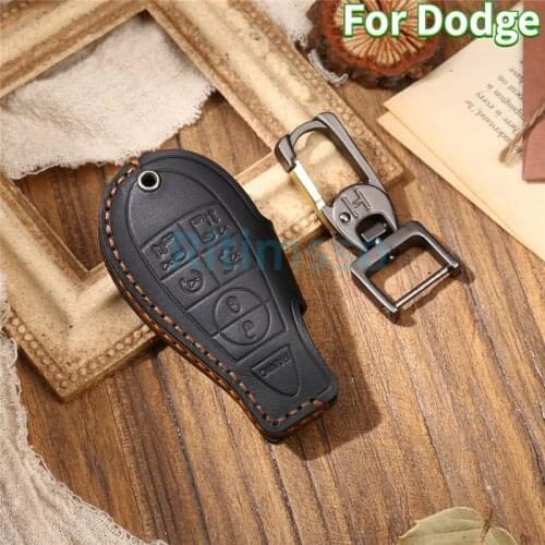 Leather Car Key Cover For Dodge Challenger Charger Magnum Journey Ram Jeep Commander Grand Cherokee Chrysler 300 Remote Fob Case