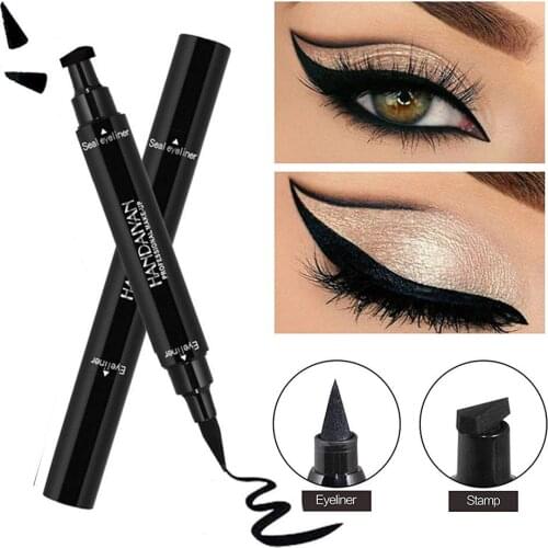 2 In1 Black Eyeliner Waterproof Korean Cosmetics Makeup for Women Liquid Eyeliner Pencil with Triangle Stamp Womens Cosmetics