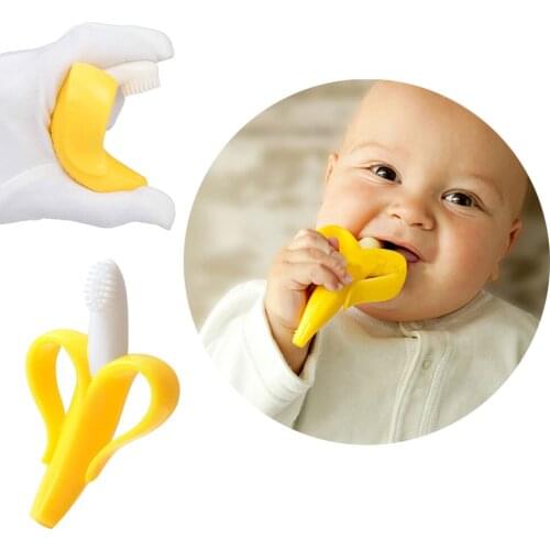 Baby Silicone Training Toothbrush BPA Free Banana Shape Safe Toddle Teether Chew Toys Teething Ring Gift For Infant Baby Chewing