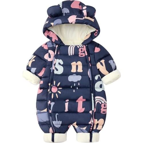Babys new winter down one-piece clothes for boys and girls climbing clothes go out to keep warm and plush cotton padded jacket