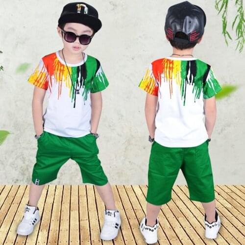 Children Boy Sport Suits 4 5 6 7 8 9 10 11 12 years Teenage Summer Boys Clothing Sets green orange tops and pants Two piece set