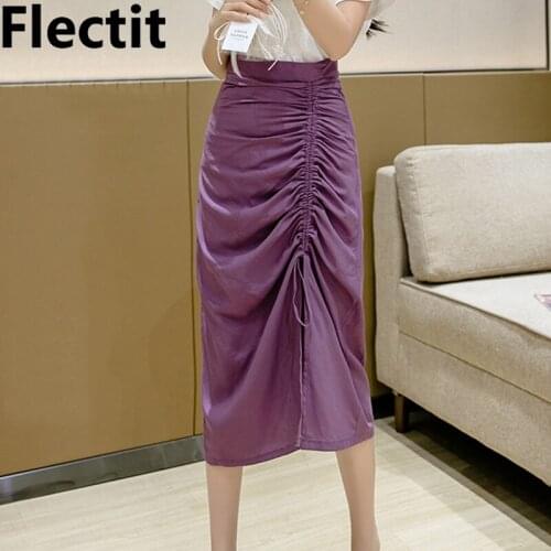 Flectit Ruched Midi Skirt With Side Split Pencil Draped Skirt Womens Elegant Spring Summer Outfit