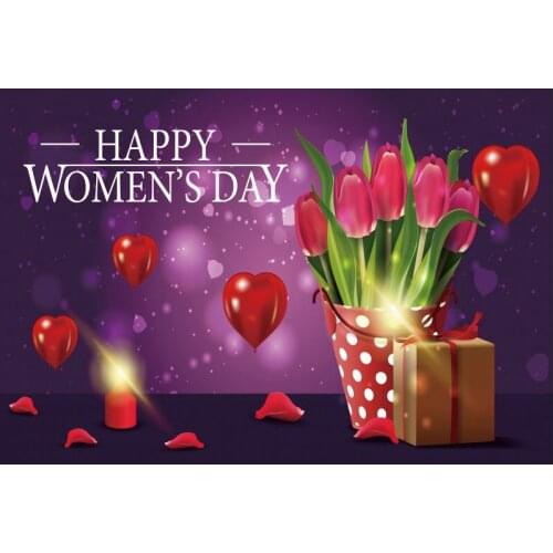Happy Womans Day Backdrop Red LOVE Flower Room Decor Photo Booth Studio Prop