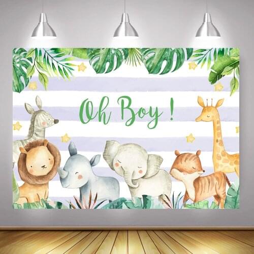 Wild Boy Birthday Party Banner Background Decor Safari Jungle Newborn Animals Baby Shower Backdrop Flowers Leaves Photography