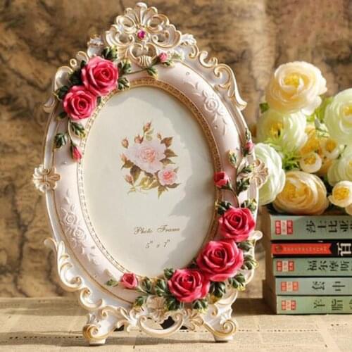 6inch 7inch Picture Frame European Style Resin Rose Flower Photo Frame Oval Rectangle Shape Frames for Wedding Gifts Home Decor