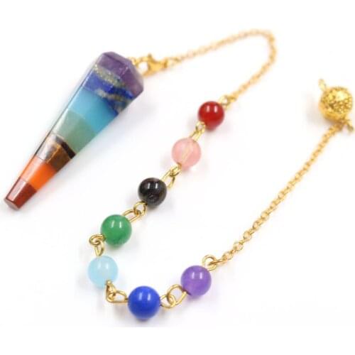 FYSL Light Yellow Gold Color Colorful Stone Hexagon Pyramid Pendant Link Chain Healing Chakra Fashion Jewelry