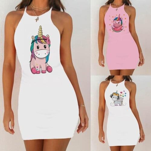 Kawaii Sleep Tops Unicorn Cartoon Print Women Sleepwear Sexy Night Dress Plus Size Nightgown 2021Nighties Sleeveless Nightwear