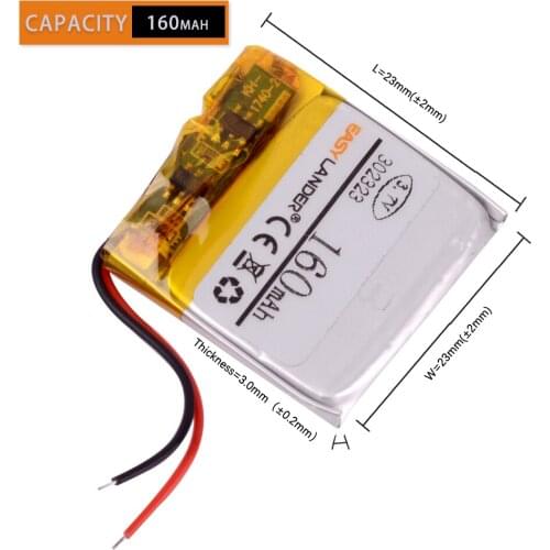 302323 3.7V 160mAh Rechargeable Li-Polymer Li-ion Battery For MP3 MP4 DVR GPS Bluetooth earphone JPRBT3030 AHB302323 032323