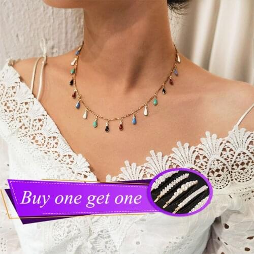 Juorest Multi Color Chains Necklace Fashion Cute Short Stone Adjustable Mini Choker Necklace Elegant Pendant Necklaces Jewelry